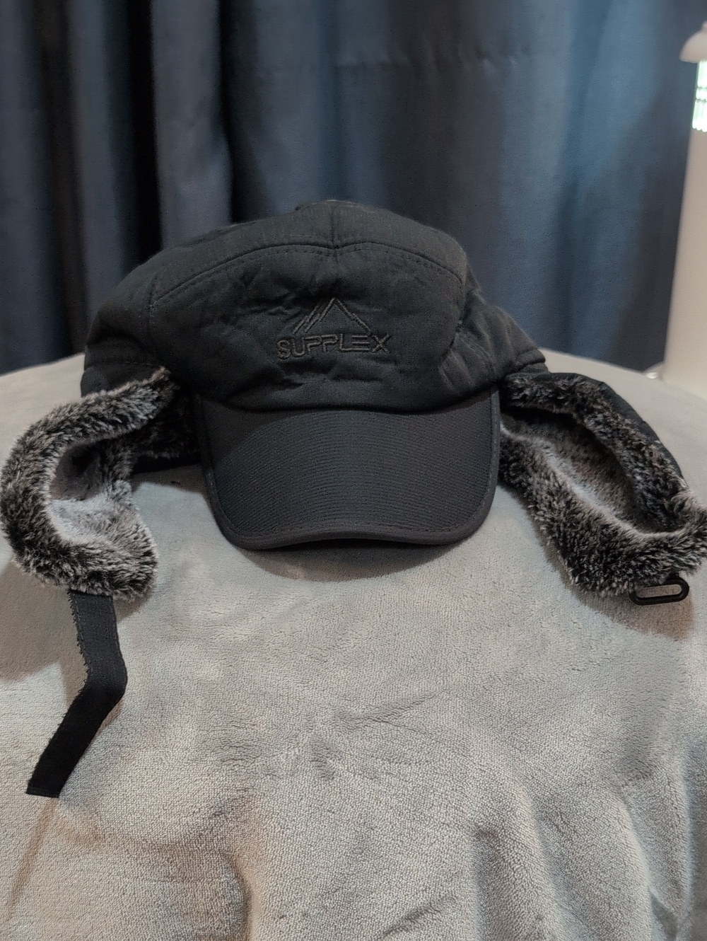 Black Winter Trapper Hat with Faux Fur Earflaps